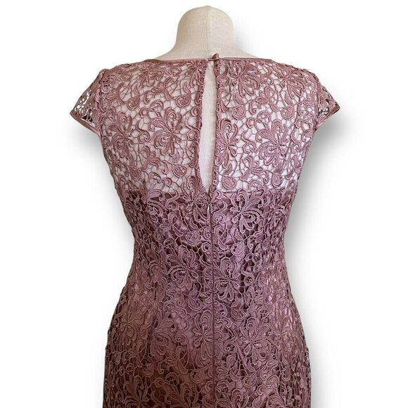 Adrianna Papell Womens Sheath Dress Sz 8 Mauve Crochet Lace Cocktail Cap Sleeve - Picture 7 of 9